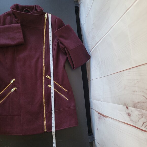 Guess Wool Women’s M, Maroon w/Gold Zippers Jacket, Moto Jacket, Full Zip & Full - Picture 13 of 13